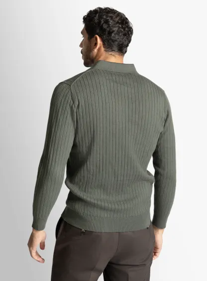 Olive Cotton/Cashmere Fine Rib Knit Polo