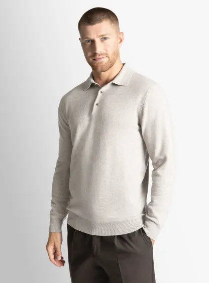 Taupe Wool/Cashmere Long Sleeve Knit Polo