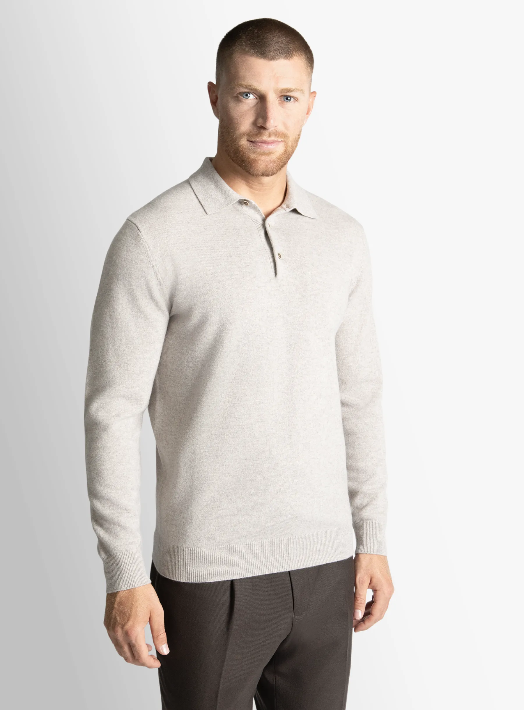 Taupe Wool/Cashmere Long Sleeve Knit Polo