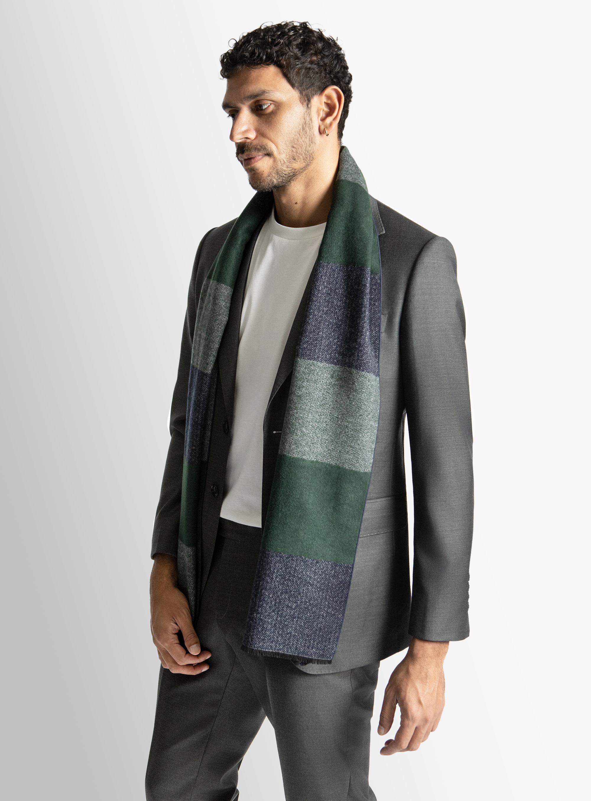 Navy/Green Silk Scarf
