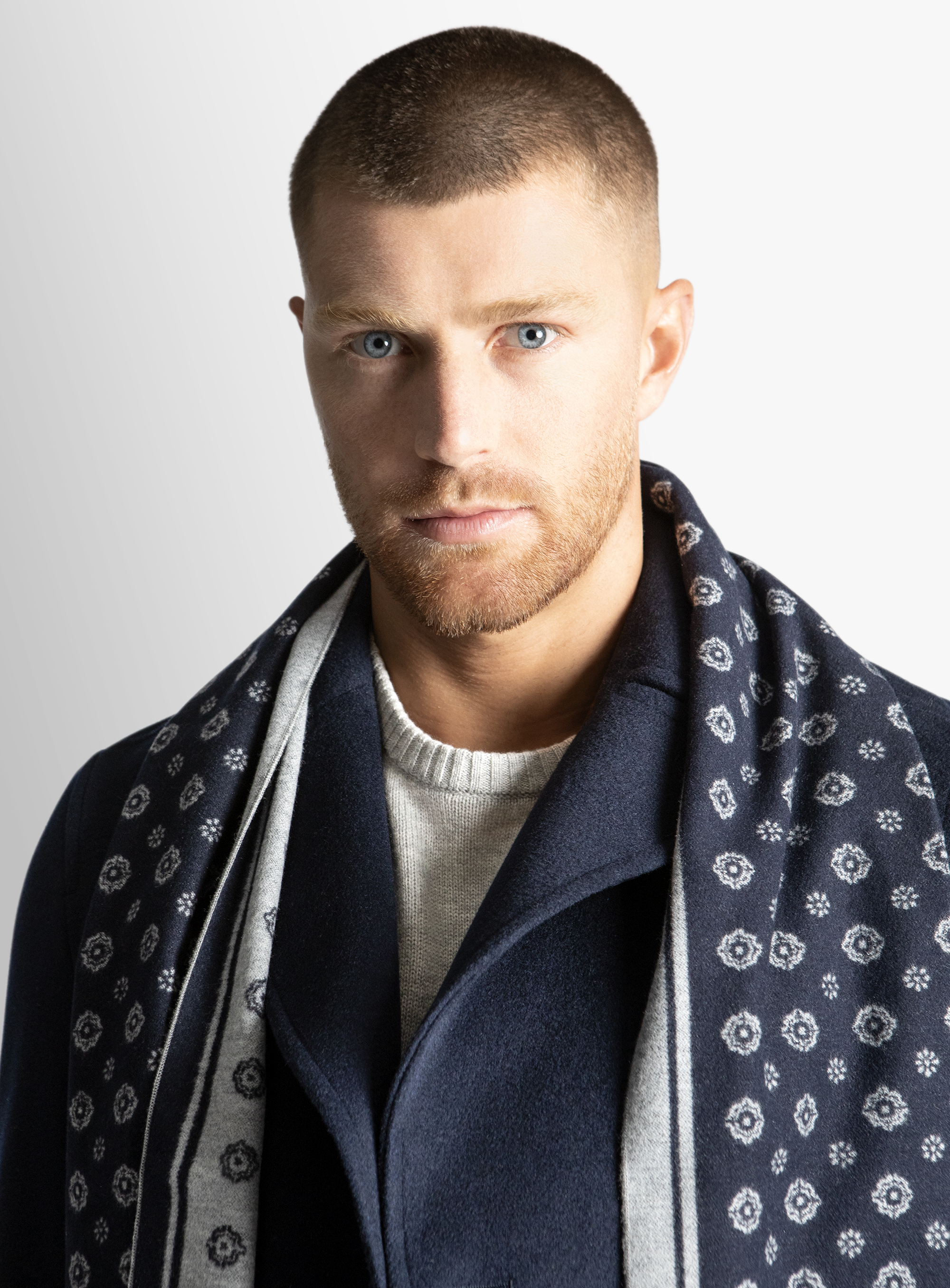 Navy Medallion Silk Scarf