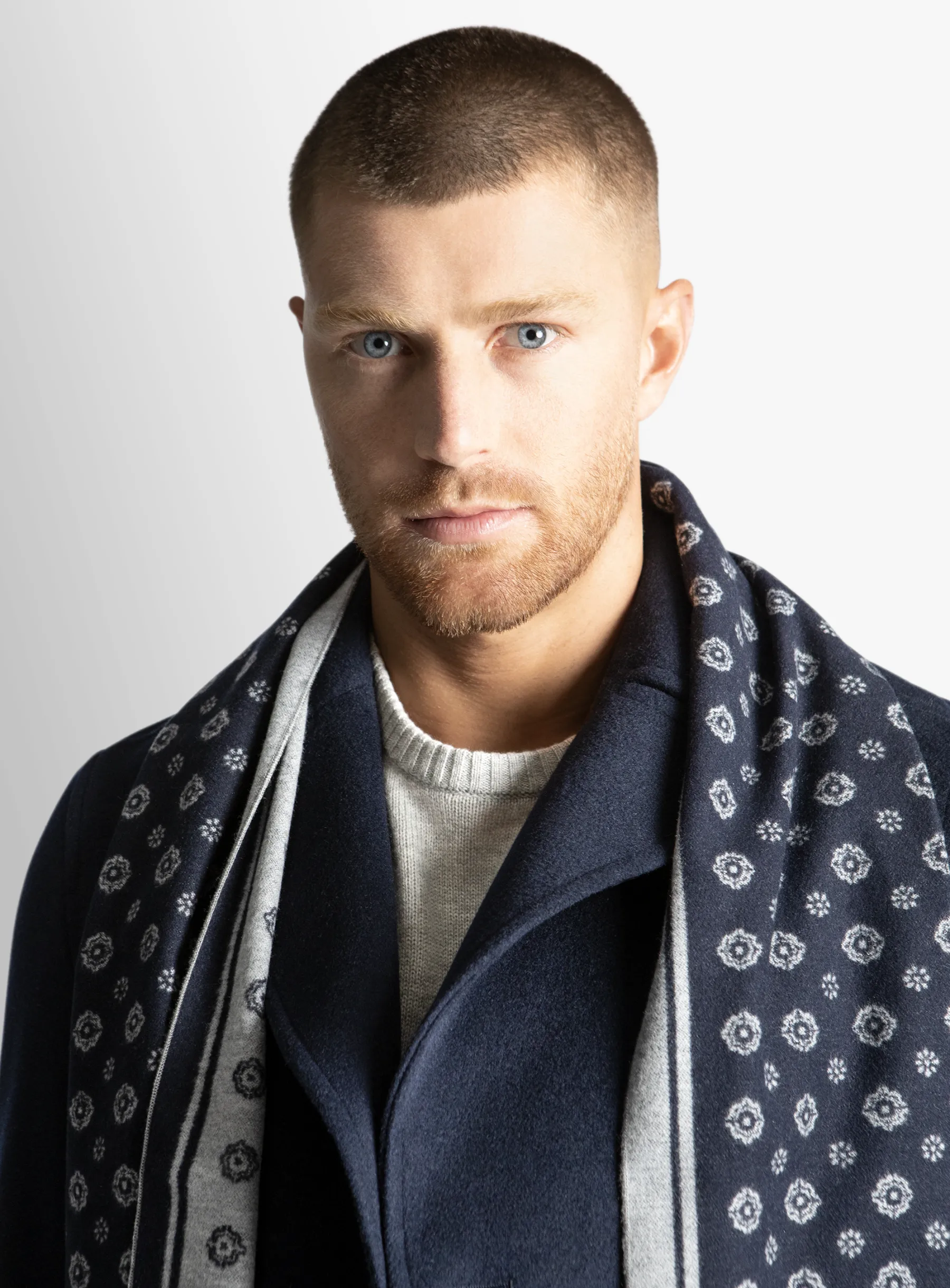 Navy Medallion Silk Scarf