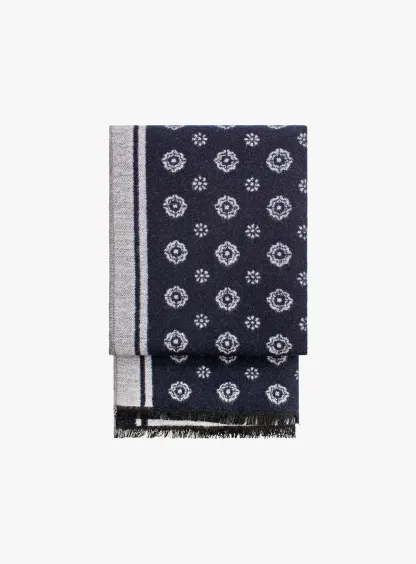 Navy Medallion Silk Scarf