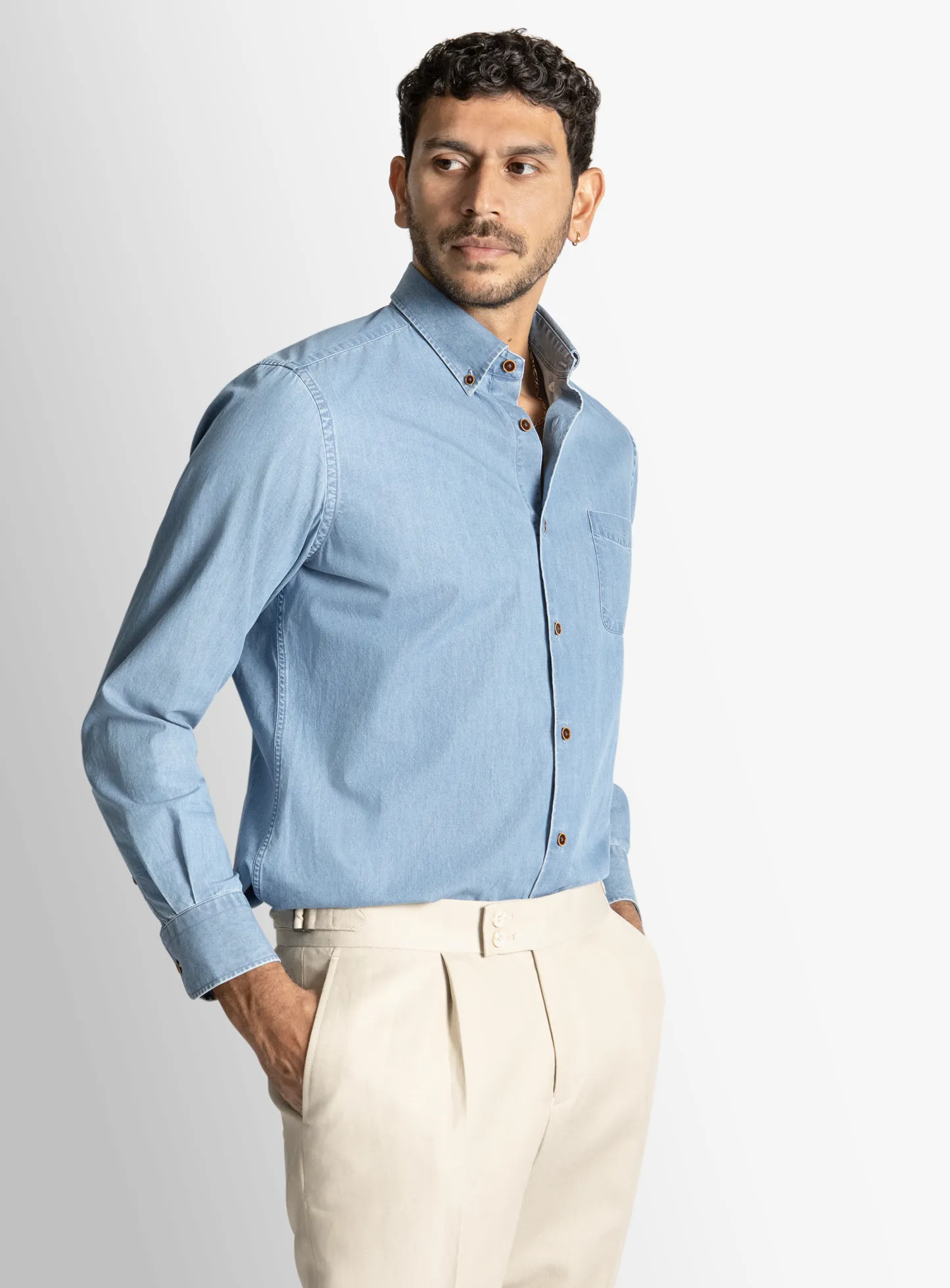 Vittoria Light Blue Bleach Wash Denim Shirt