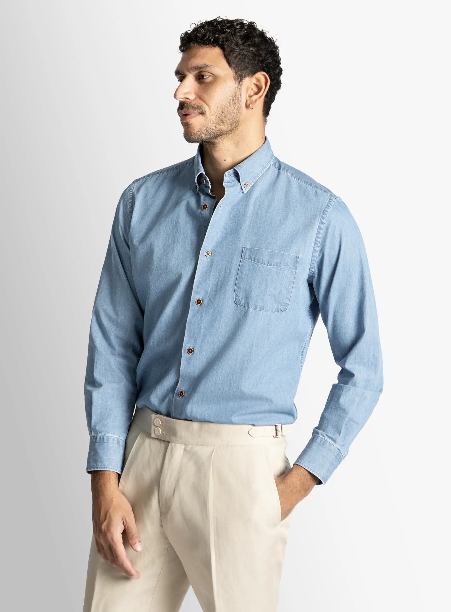 Vittoria Light Blue Bleach Wash Denim Shirt