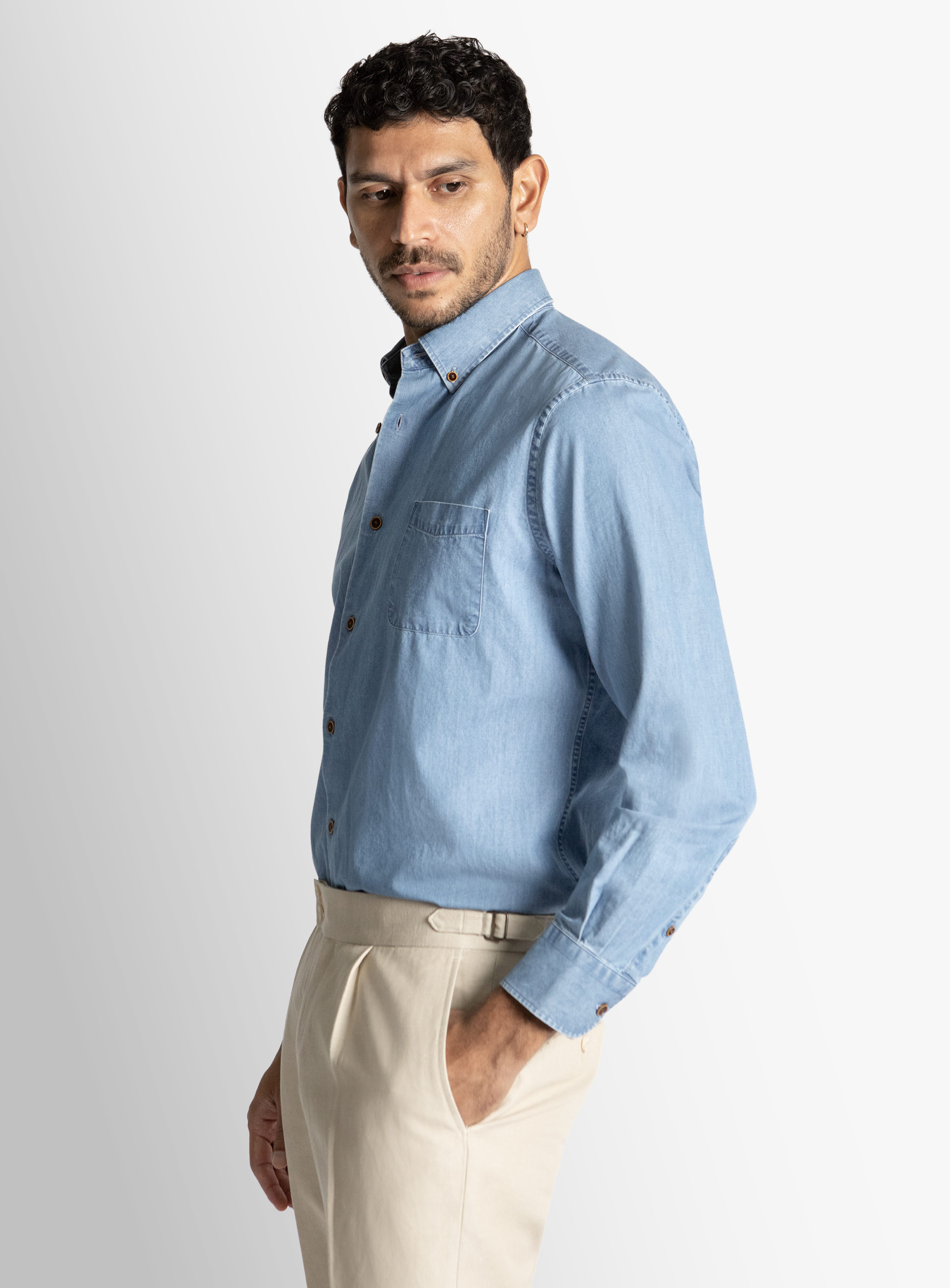 Vittoria Light Blue Bleach Wash Denim Shirt