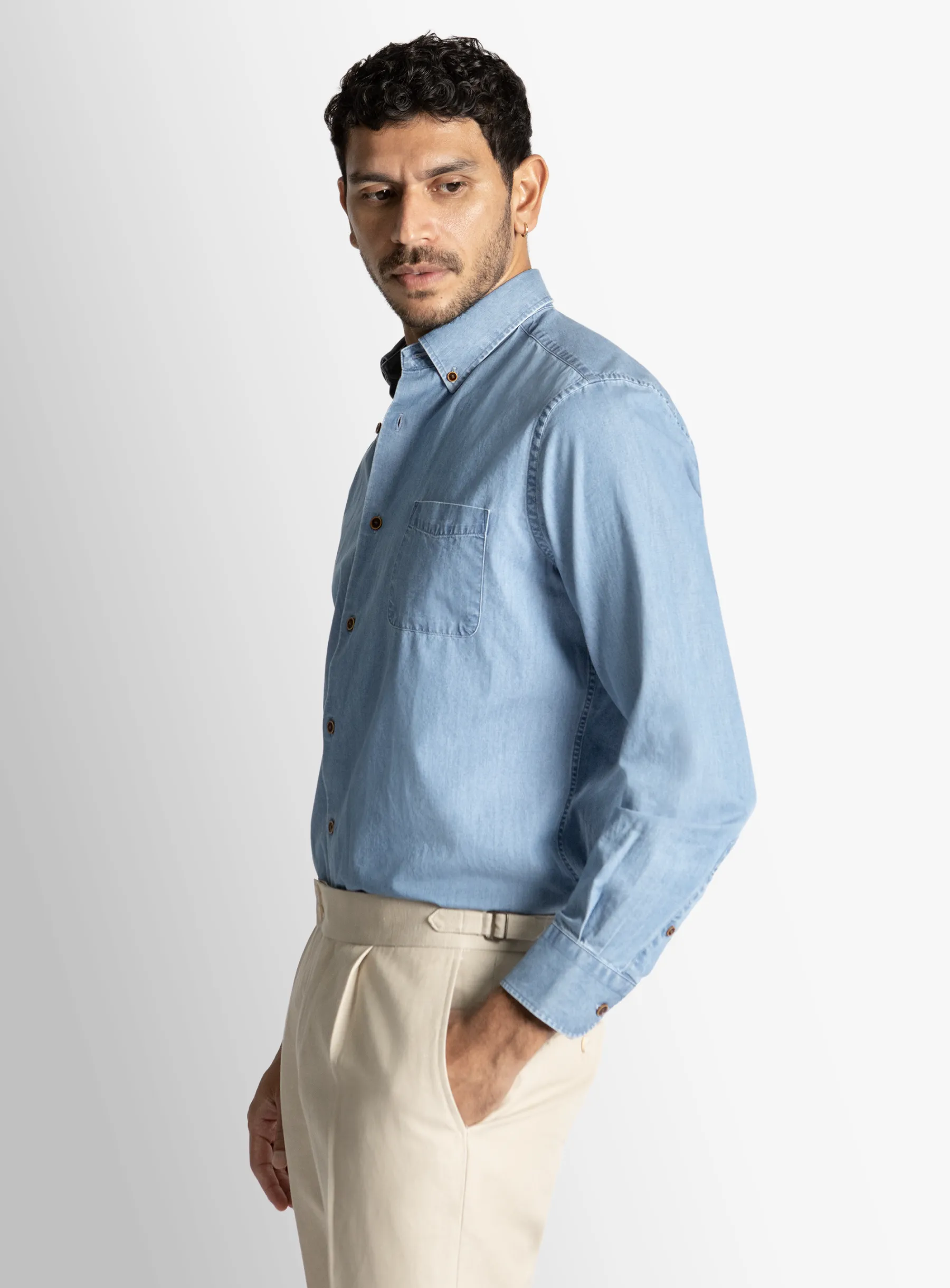 Vittoria Light Blue Bleach Wash Denim Shirt