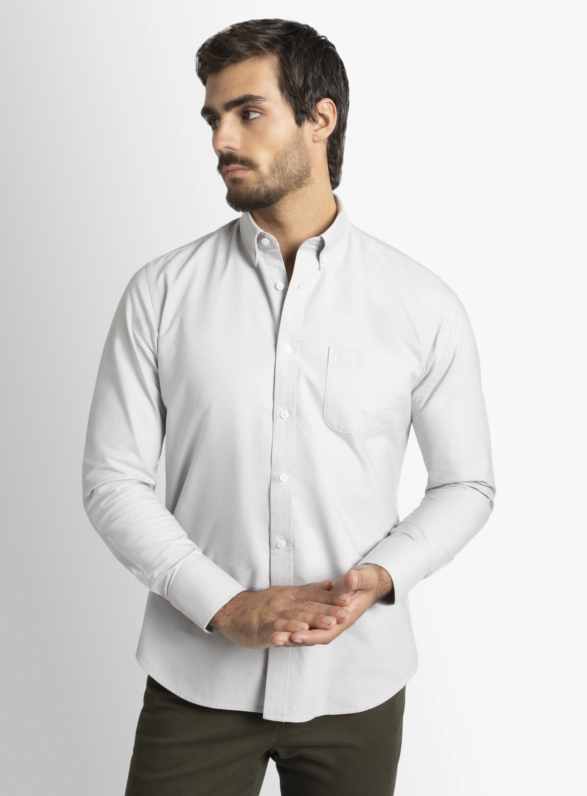 Paolo Slim Fit Oxford Silver Shirt