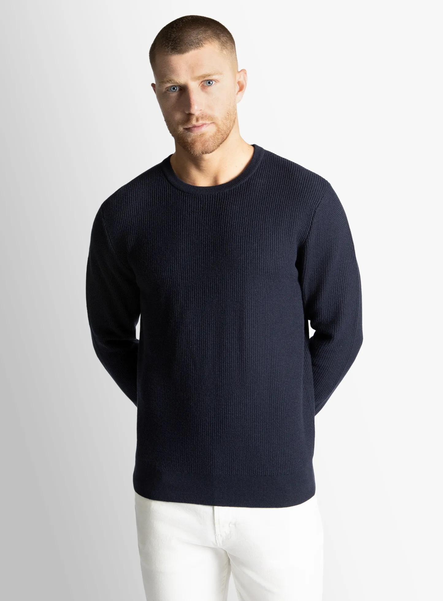 Navy Textured Rib Crew Neck