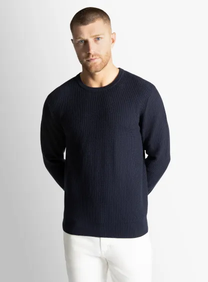 Navy Textured Rib Crew Neck 