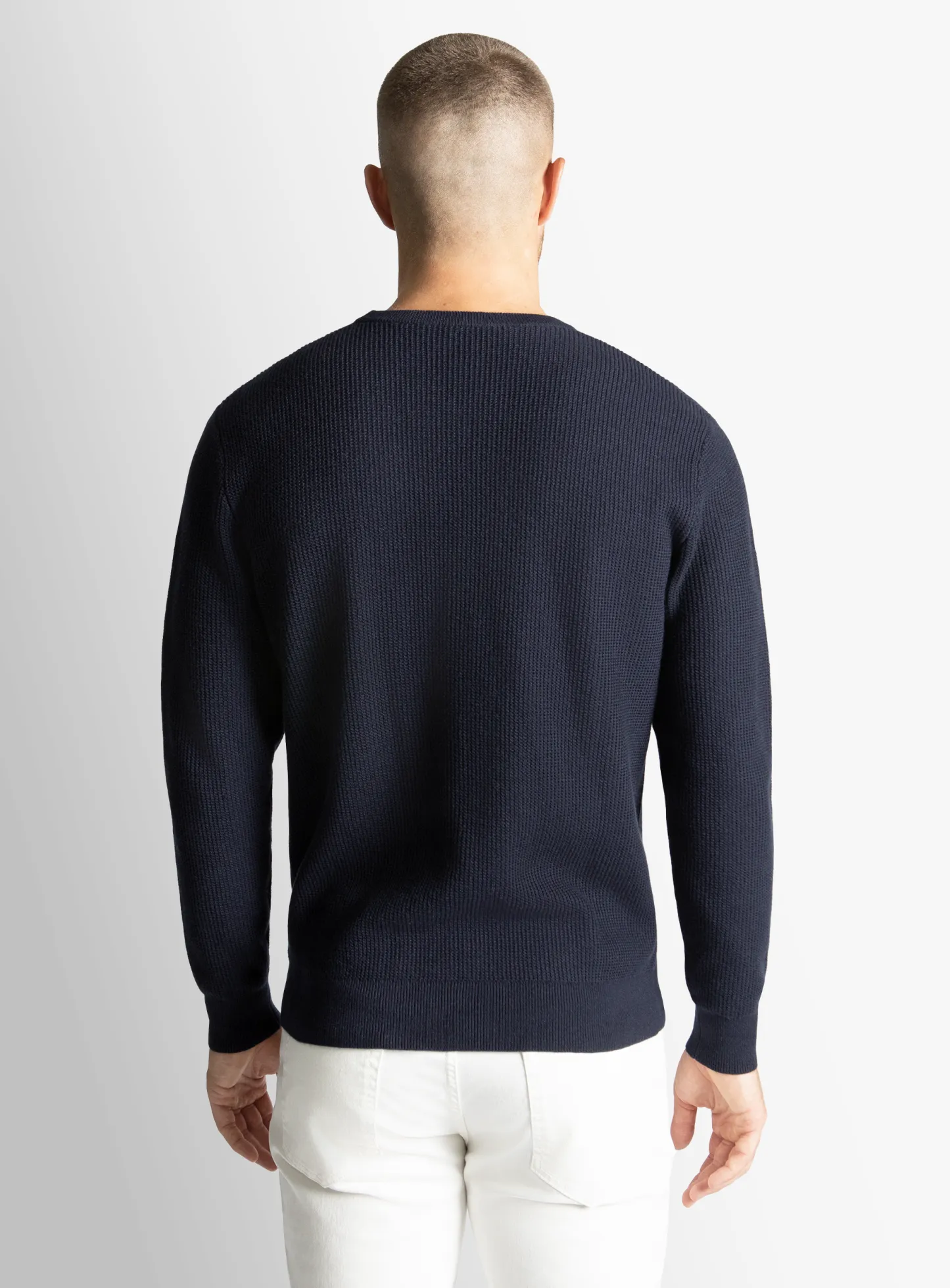 Navy Textured Rib Crew Neck