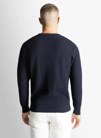 Navy Textured Rib Crew Neck 