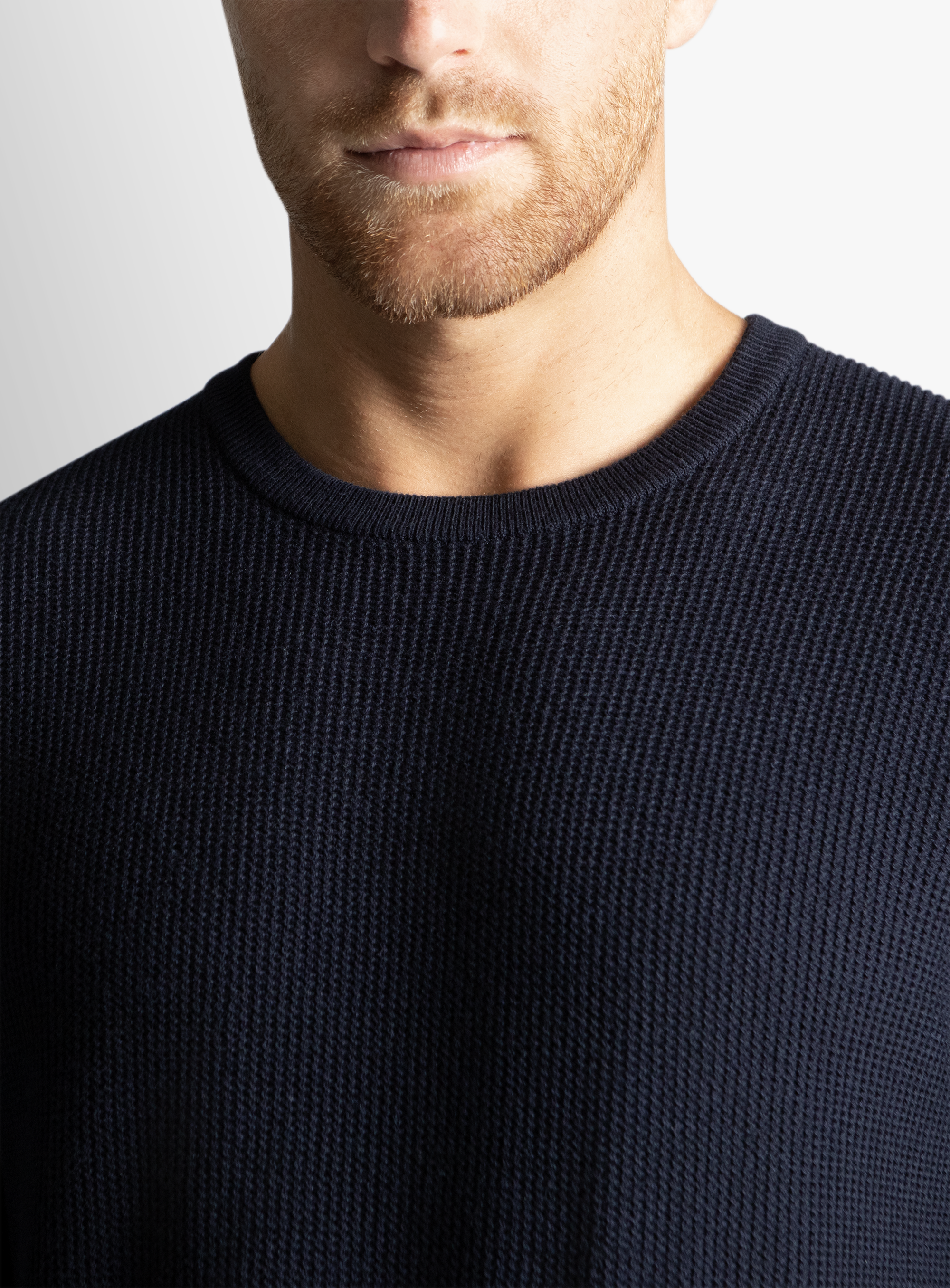 Navy Textured Rib Crew Neck 