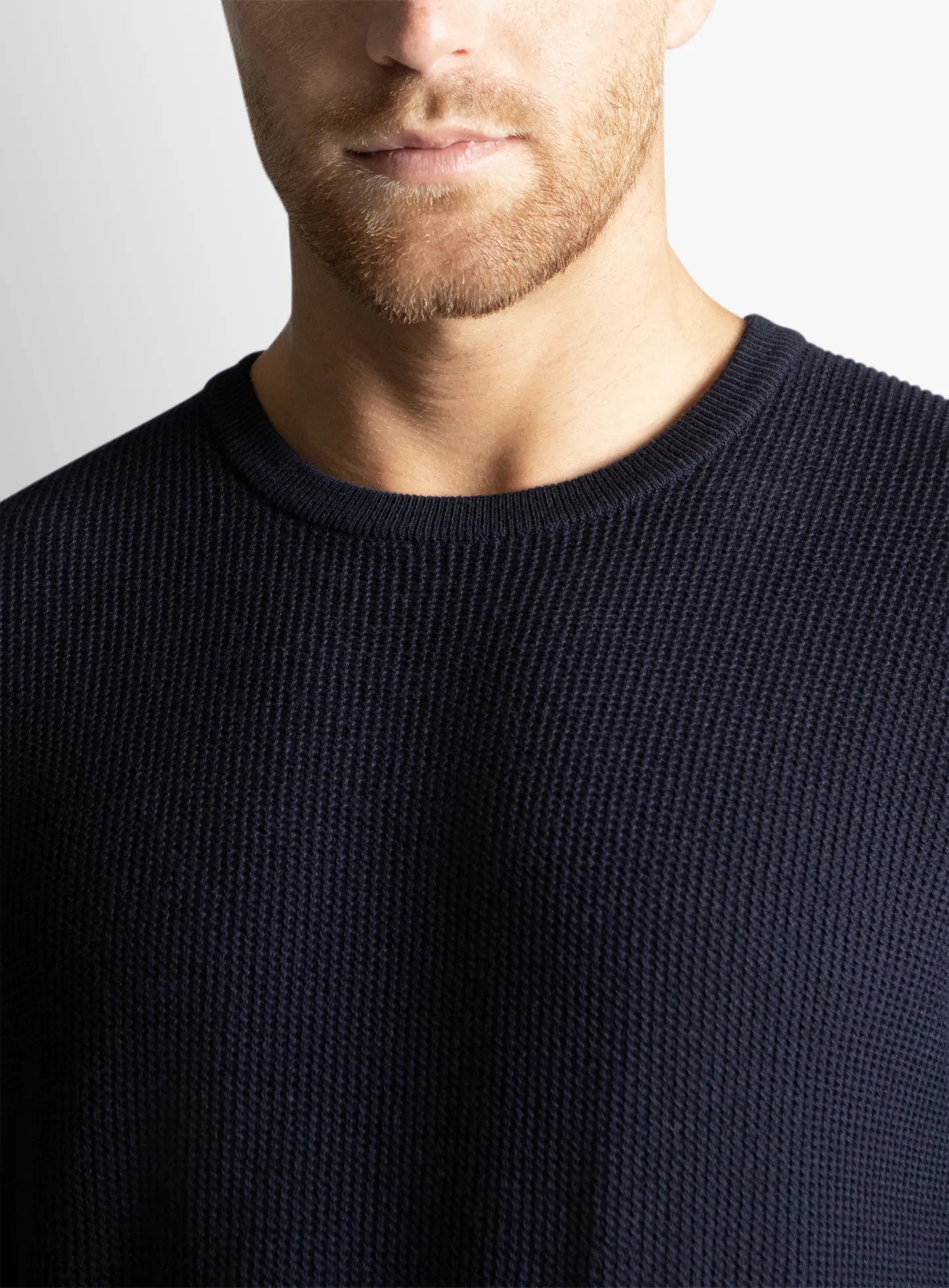 Navy Textured Rib Crew Neck