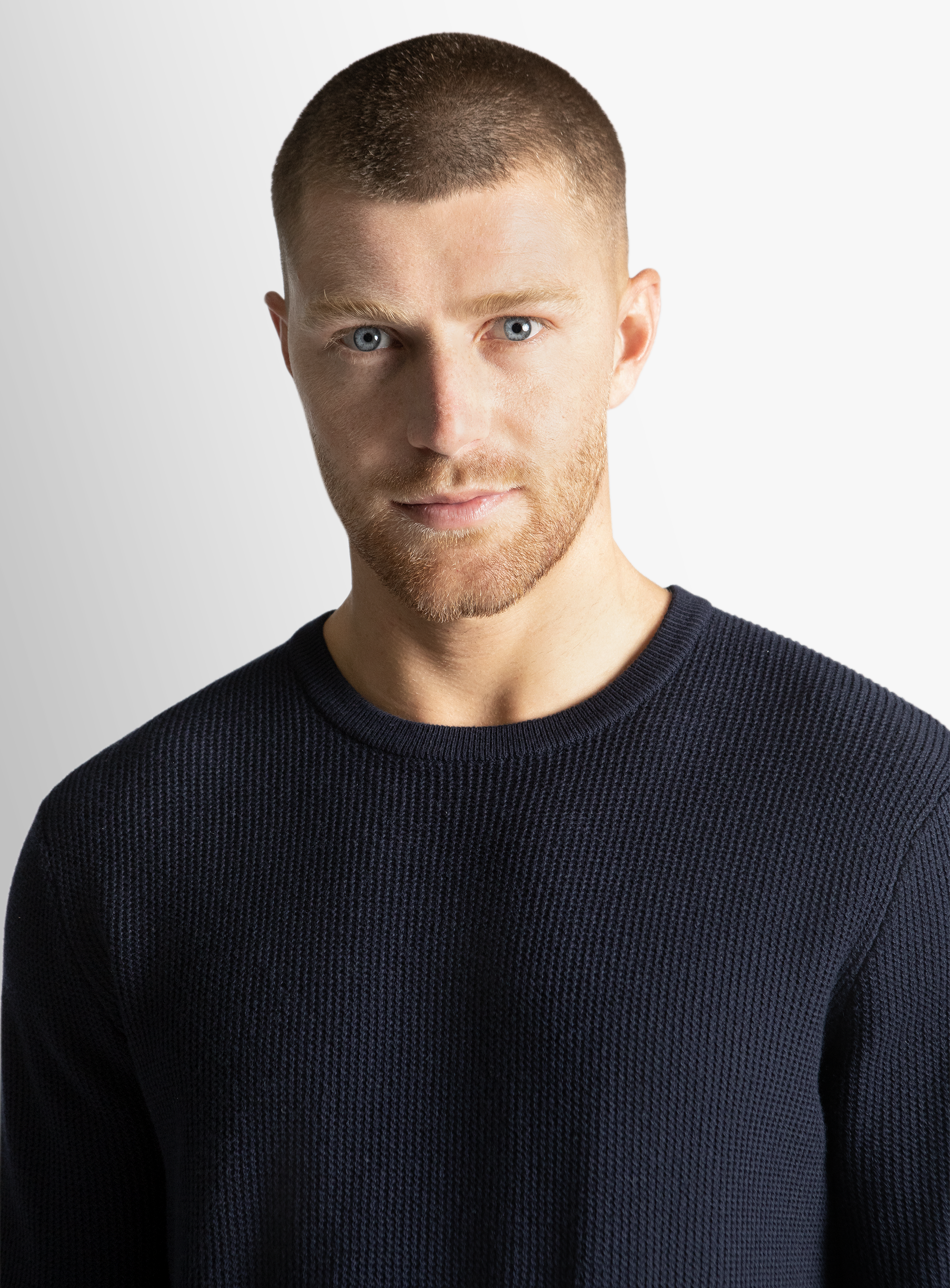 Navy Textured Rib Crew Neck 