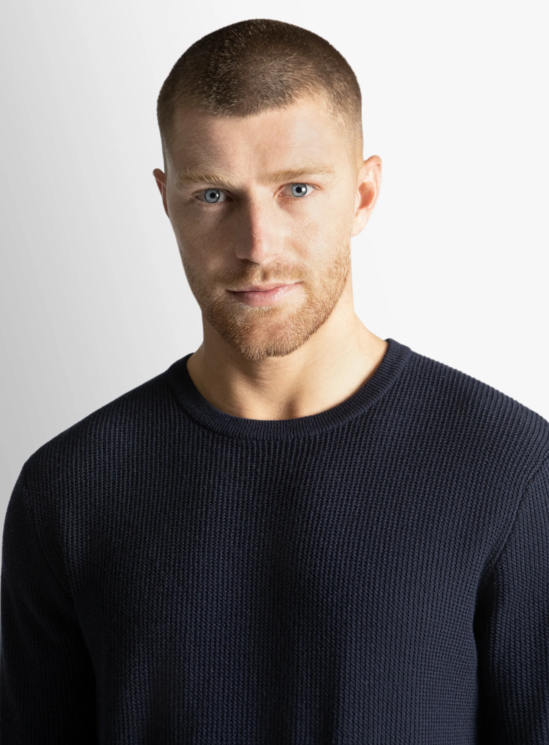 Navy Textured Rib Crew Neck