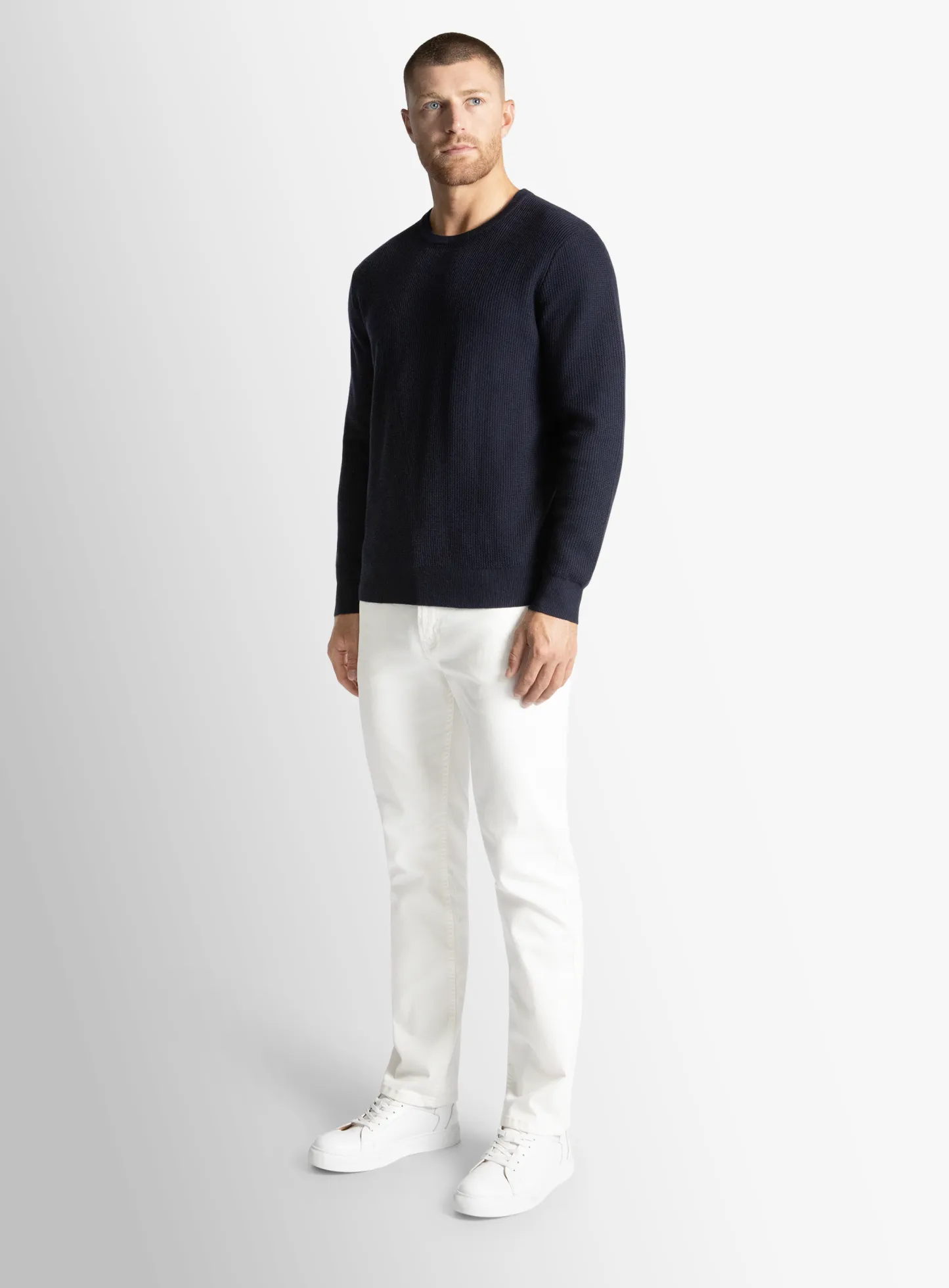 Navy Textured Rib Crew Neck
