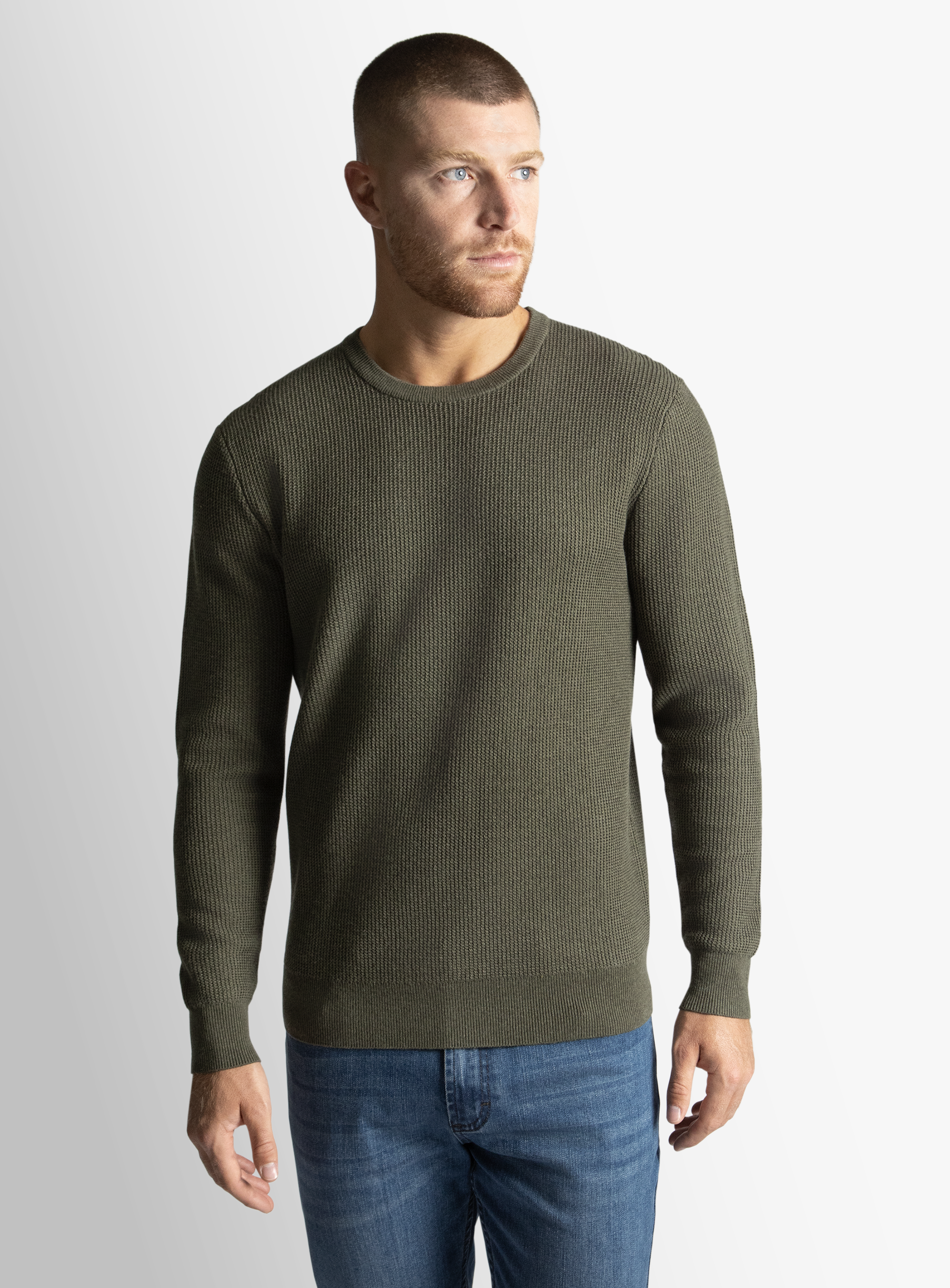 Olive Textured Rib Crew Neck 
