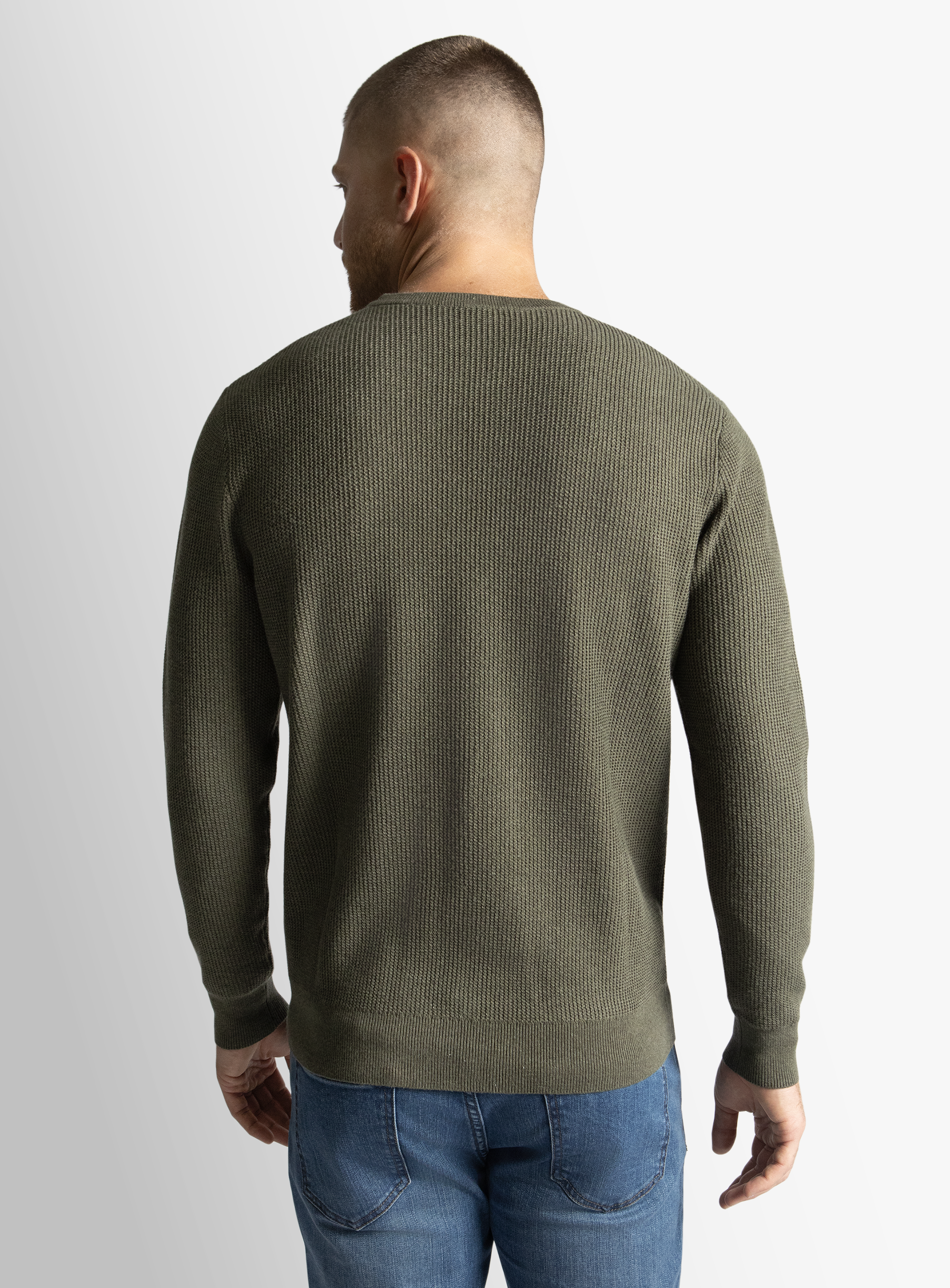 Olive Textured Rib Crew Neck 