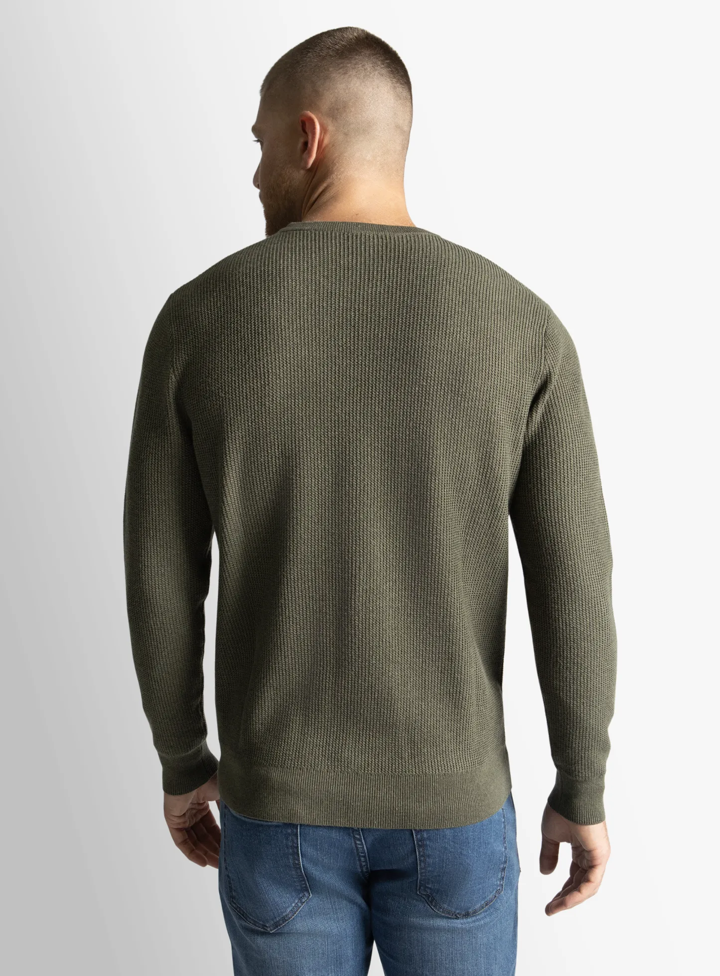 Olive Textured Rib Crew Neck