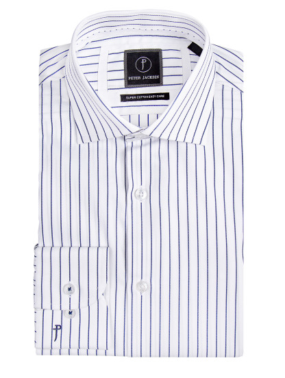 Men {collection_title} Navy Pinstripe Business Shirt Peter Jackson