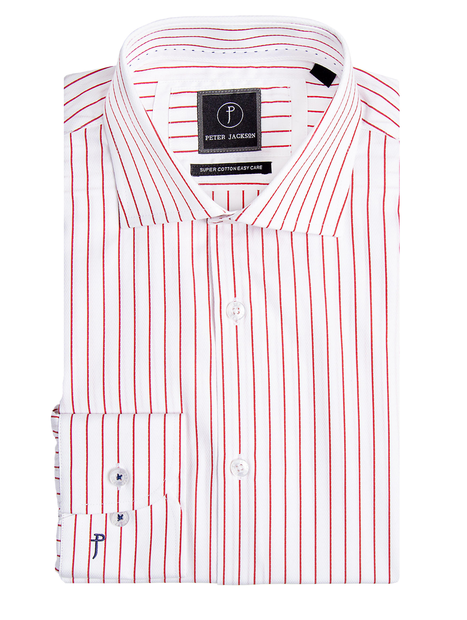 Men {collection_title} Red Pinstripe Business Shirt Peter Jackson