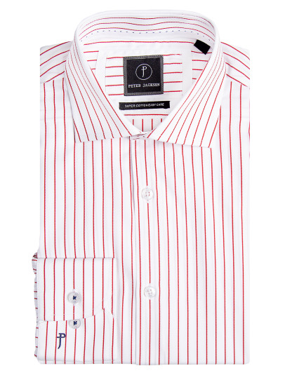 Men {collection_title} Red Pinstripe Business Shirt Peter Jackson