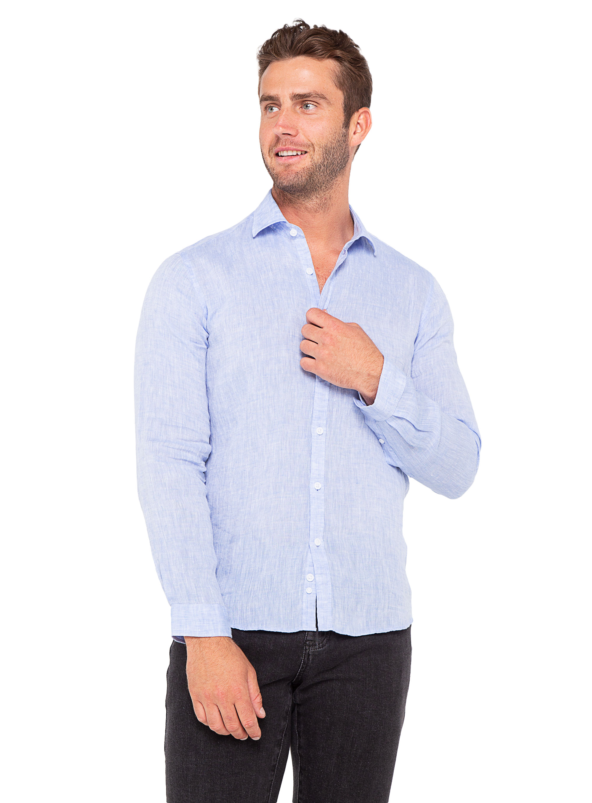 Men {collection_title} Verano Blue Washed Linen Shirt Peter Jackson