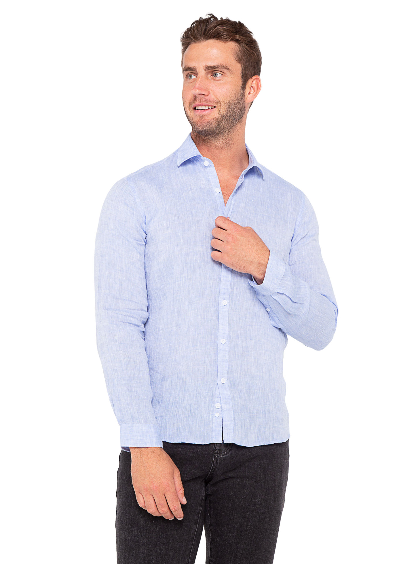Men {collection_title} Verano Blue Washed Linen Shirt Peter Jackson
