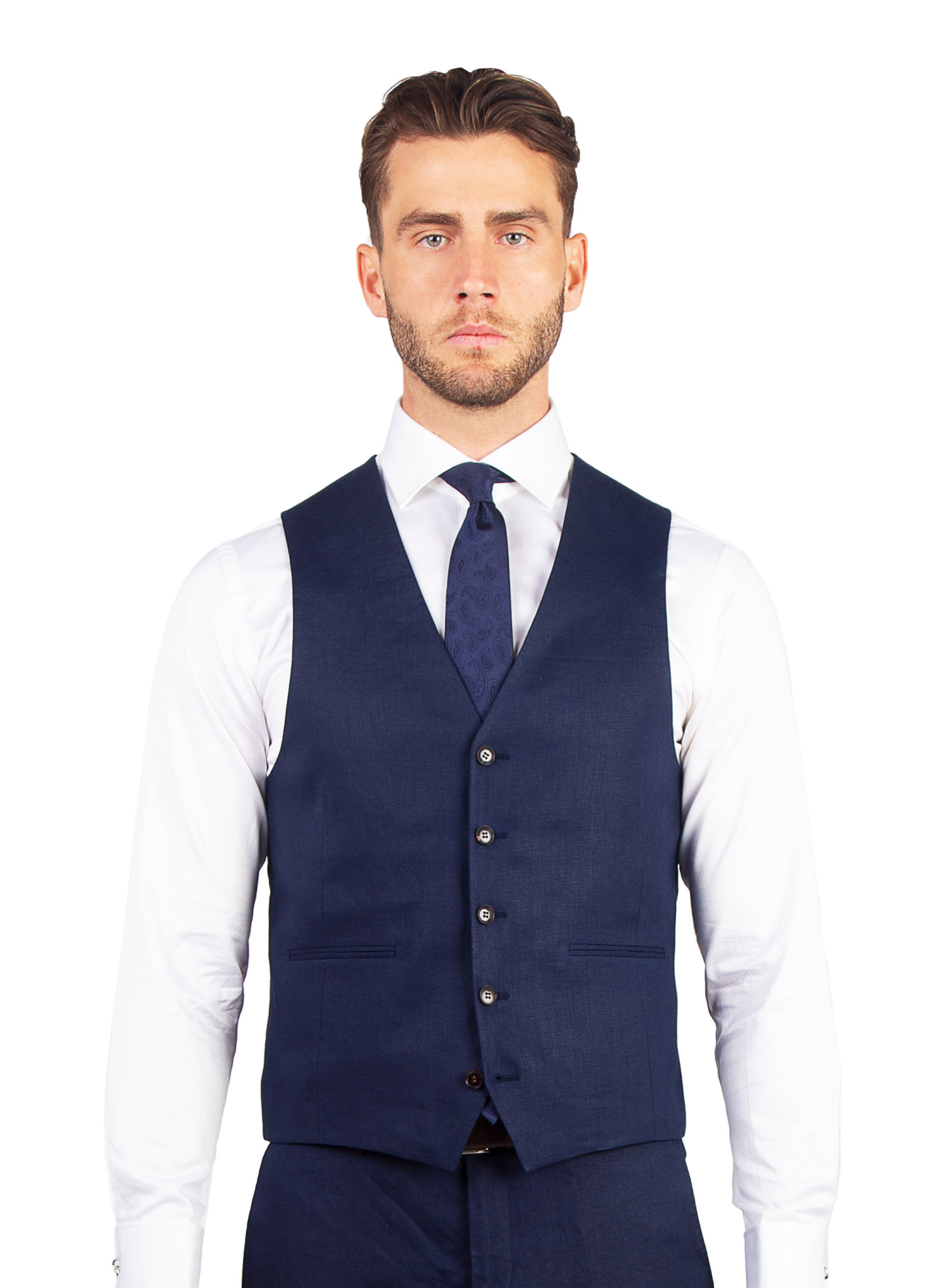 Men {collection_title} Tiber Navy Linen Vest Peter Jackson