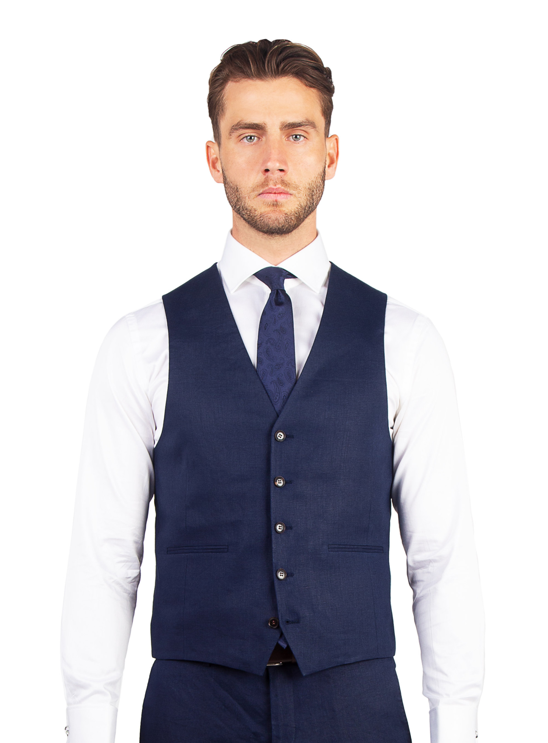 Men {collection_title} Tiber Navy Linen Vest Peter Jackson
