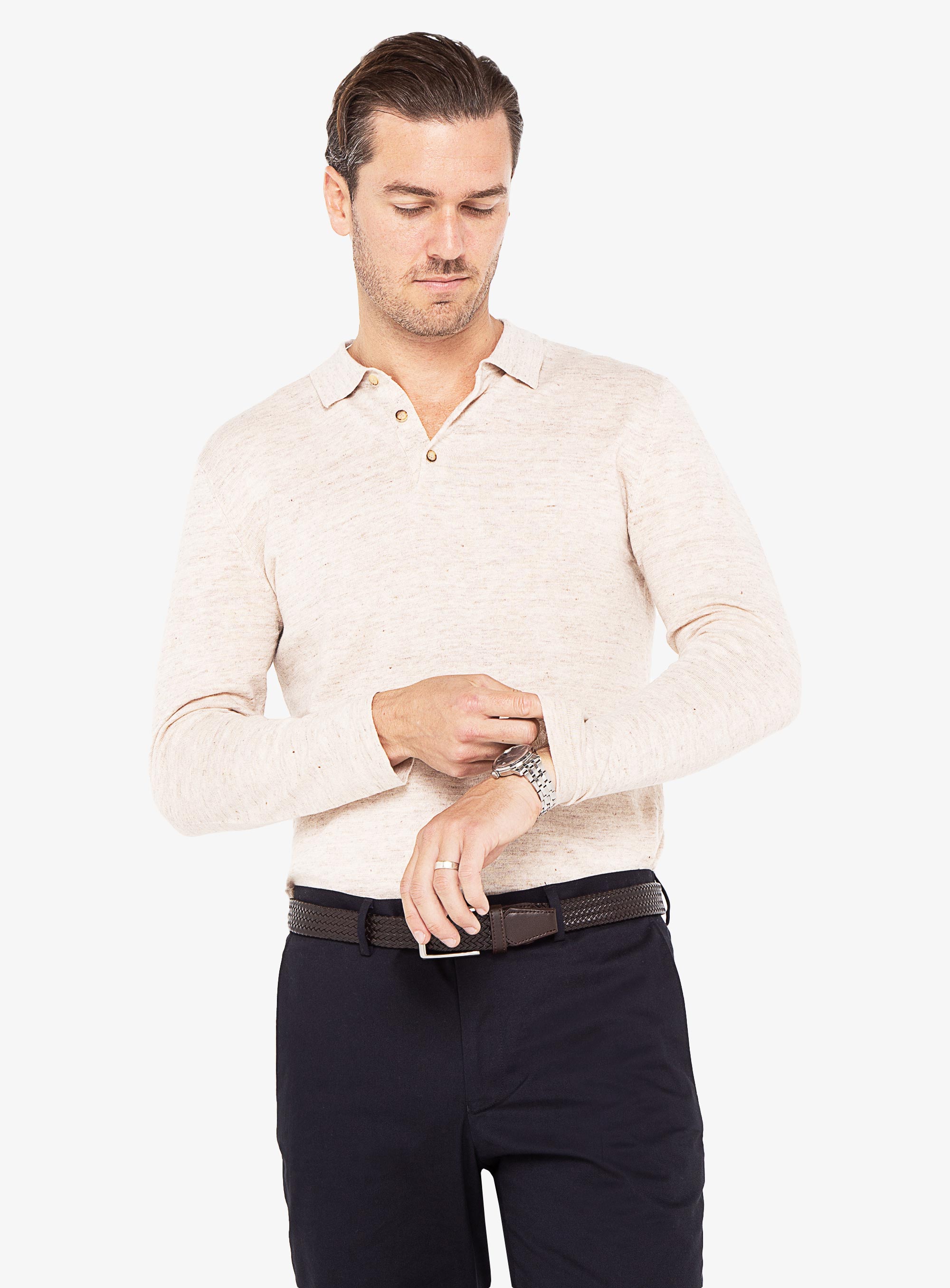 Taupe Long Sleeve Polo Knit