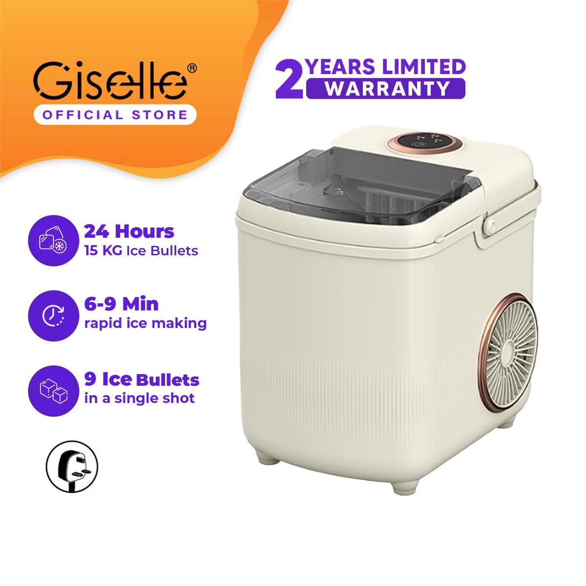 [New Arrived] Giselle 1.2L Portable Ice Maker: Fast Bullet Shape Ice Maker- KEA0410CR