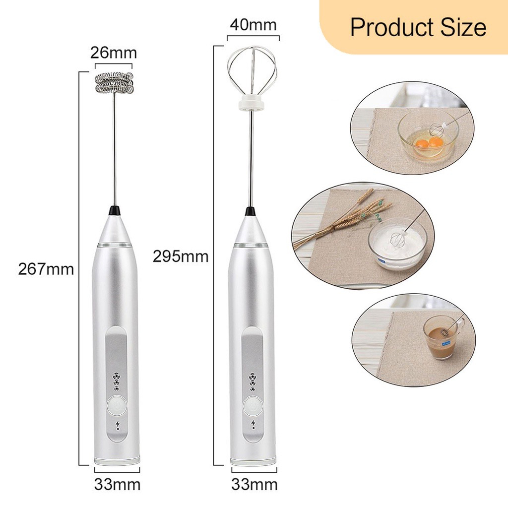 Electric Milk Frother Handheld Double Whisk Foam Maker USB Rechargeable  Frother