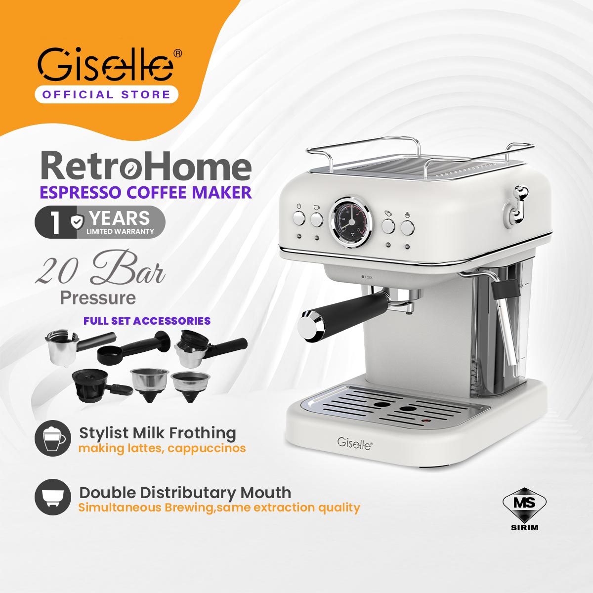 Giselle Espresso Coffee Maker 20 Bar 家用意式咖啡机奶泡拿铁 [KEA0339LB]
