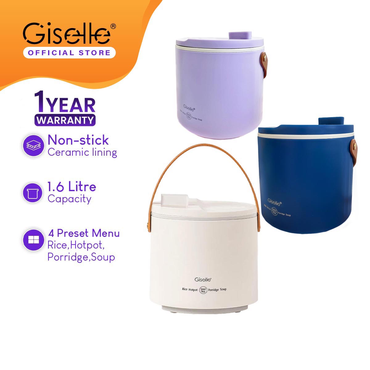 Giselle Digital Touch/Mechanical Portable Electric multifunction Cooker with Ceramic Inner Pot (1.6L) - KEA0379