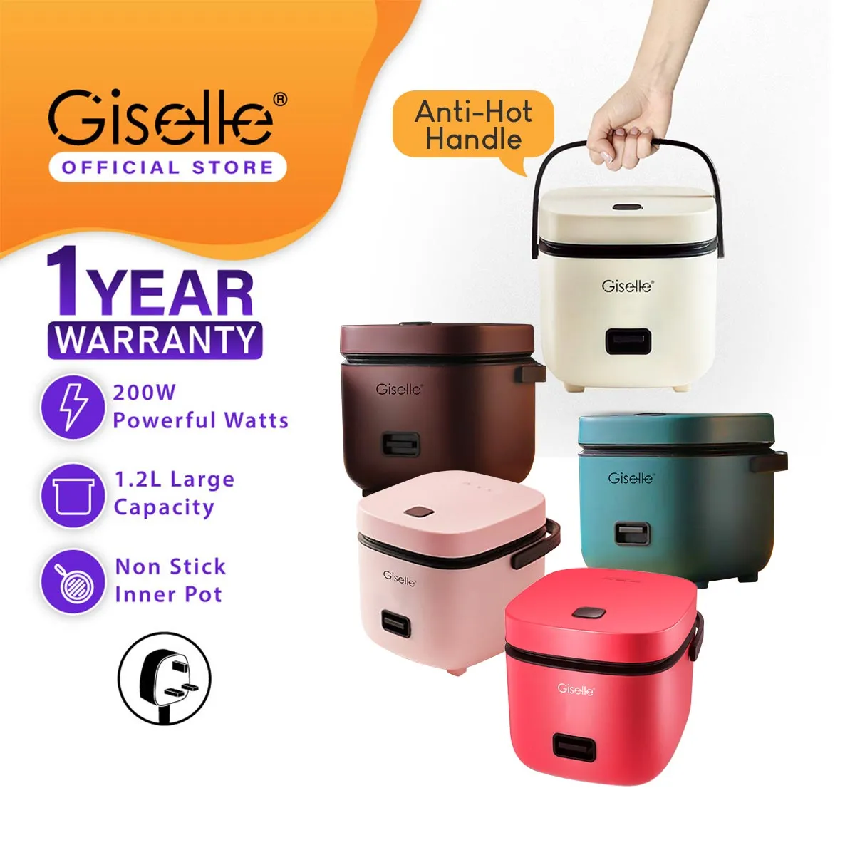 Giselle 2L Electric Rice Cooker Keep Warm Lunch Box with 304 Stainless  Steel Inner Pot (250W) - KEA0375GN