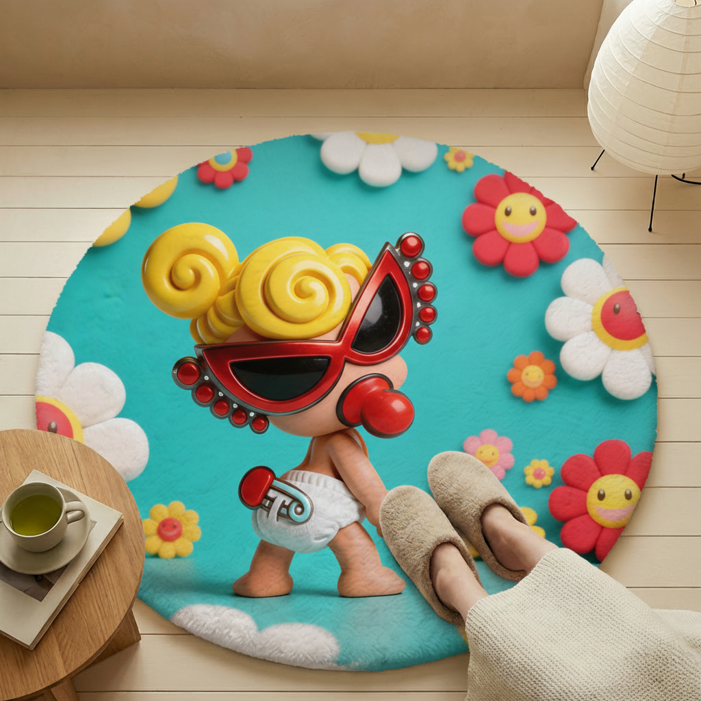 Hysteriamini ラグ 円形 短毛 0119-2