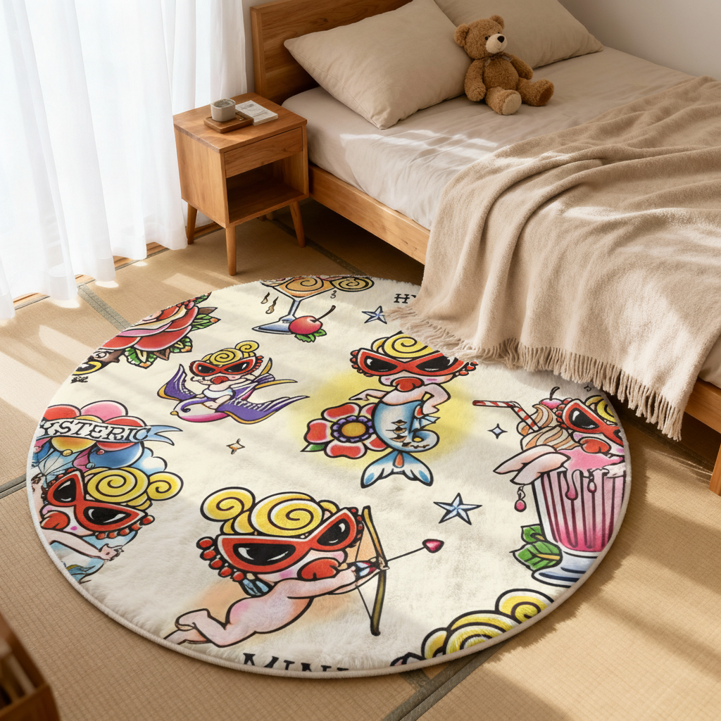 Hysteriamini ラグ 円形 短毛 0119-3