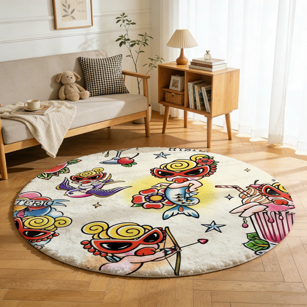 Hysteriamini ラグ 円形 短毛 0119-3