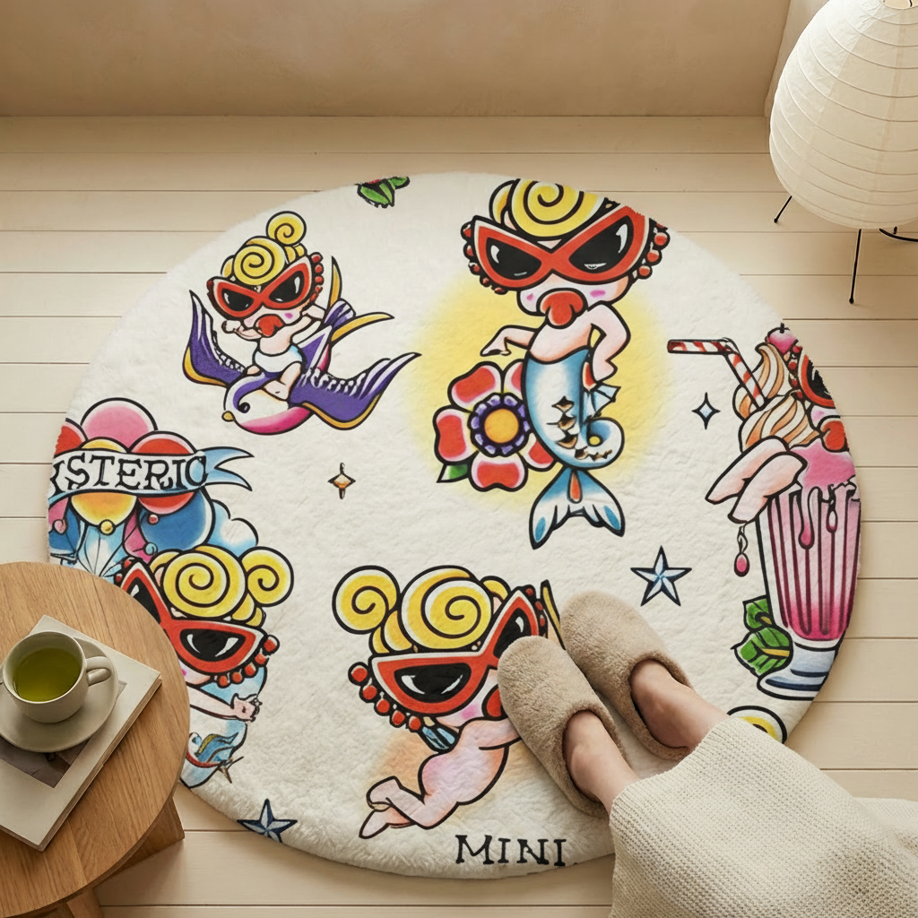 Hysteriamini ラグ 円形 短毛 0119-3