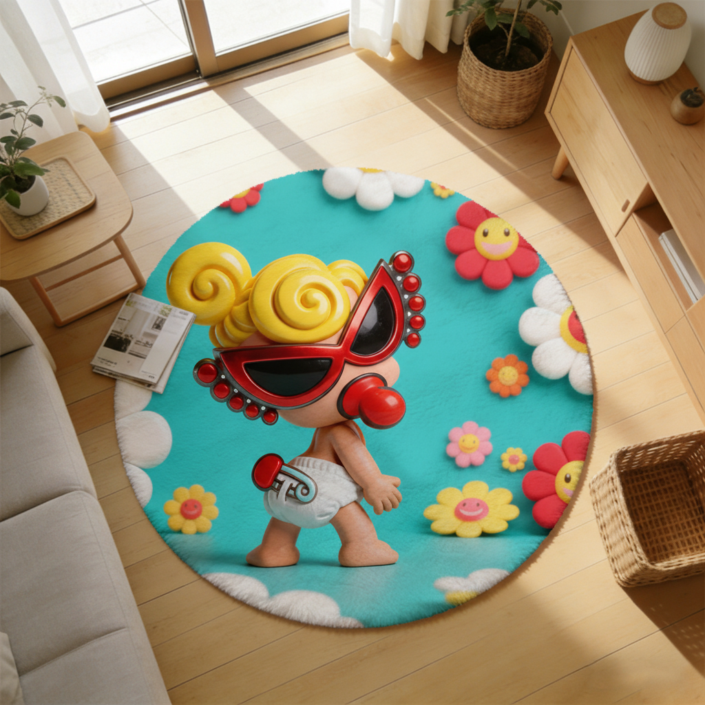 Hysteriamini ラグ 円形 短毛 0119-2