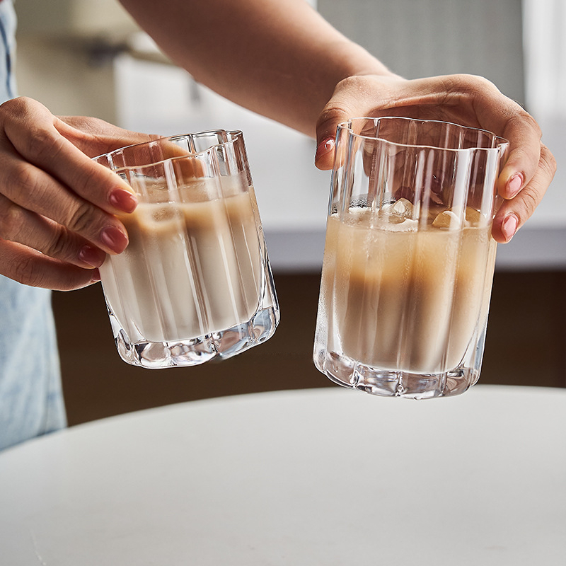 簡約復古條紋冰美式拿鐵咖啡杯