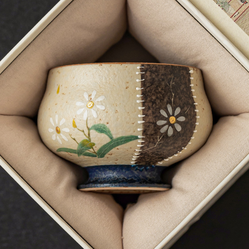 青花火石紅高足禪定杯