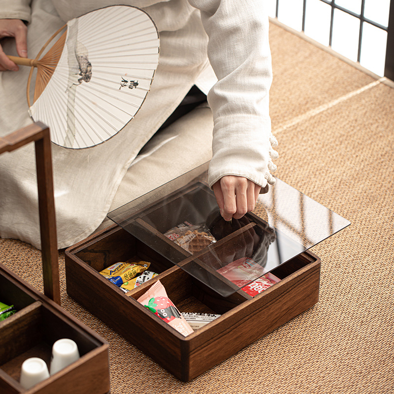 黑胡桃木手提戶外食盒