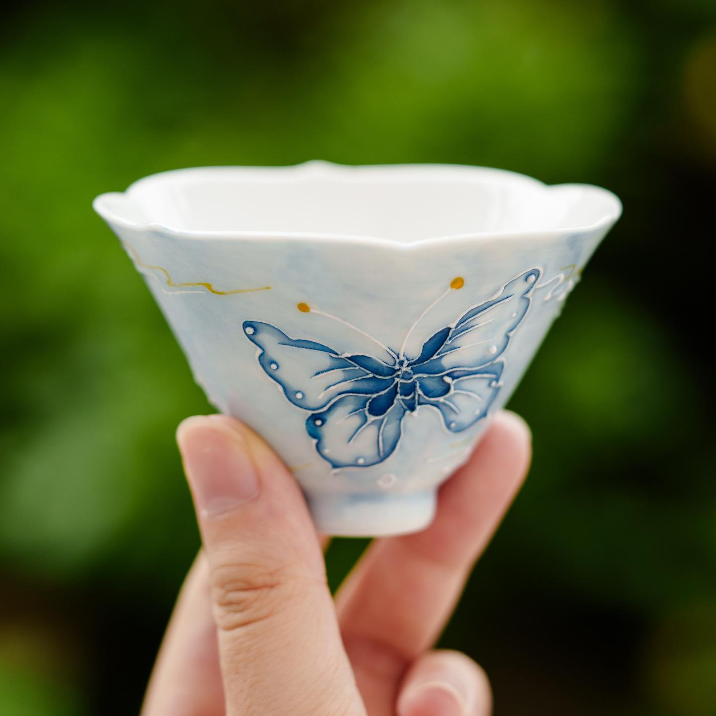 手工堆繪蝴蝶功夫茶杯