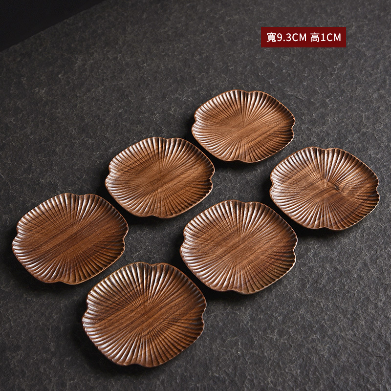 黑胡桃木手工雕刻茶托