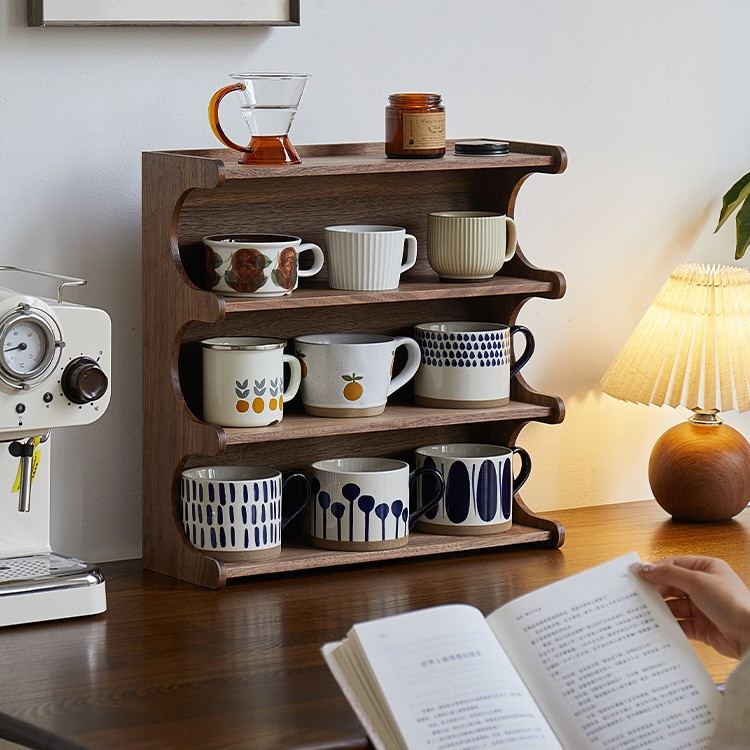 實木胡桃木復古杯子收納架
