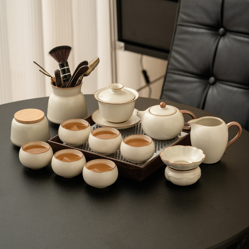 米黃簡約汝窯茶具套裝