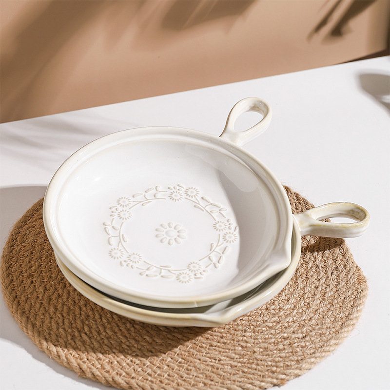 日式窯變雛菊單柄盤